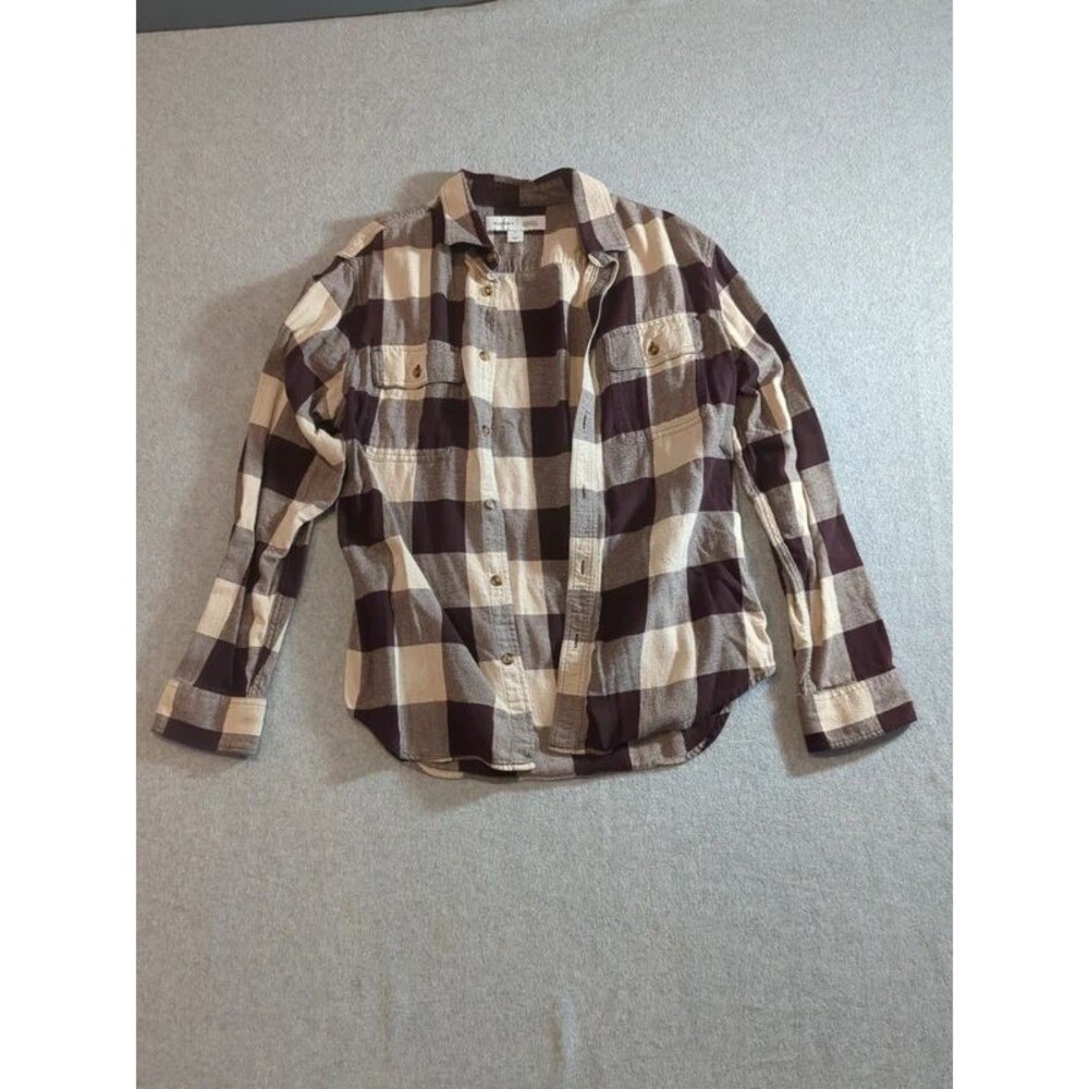 Brown and White Plaid Men's Flannel - Size Medium -